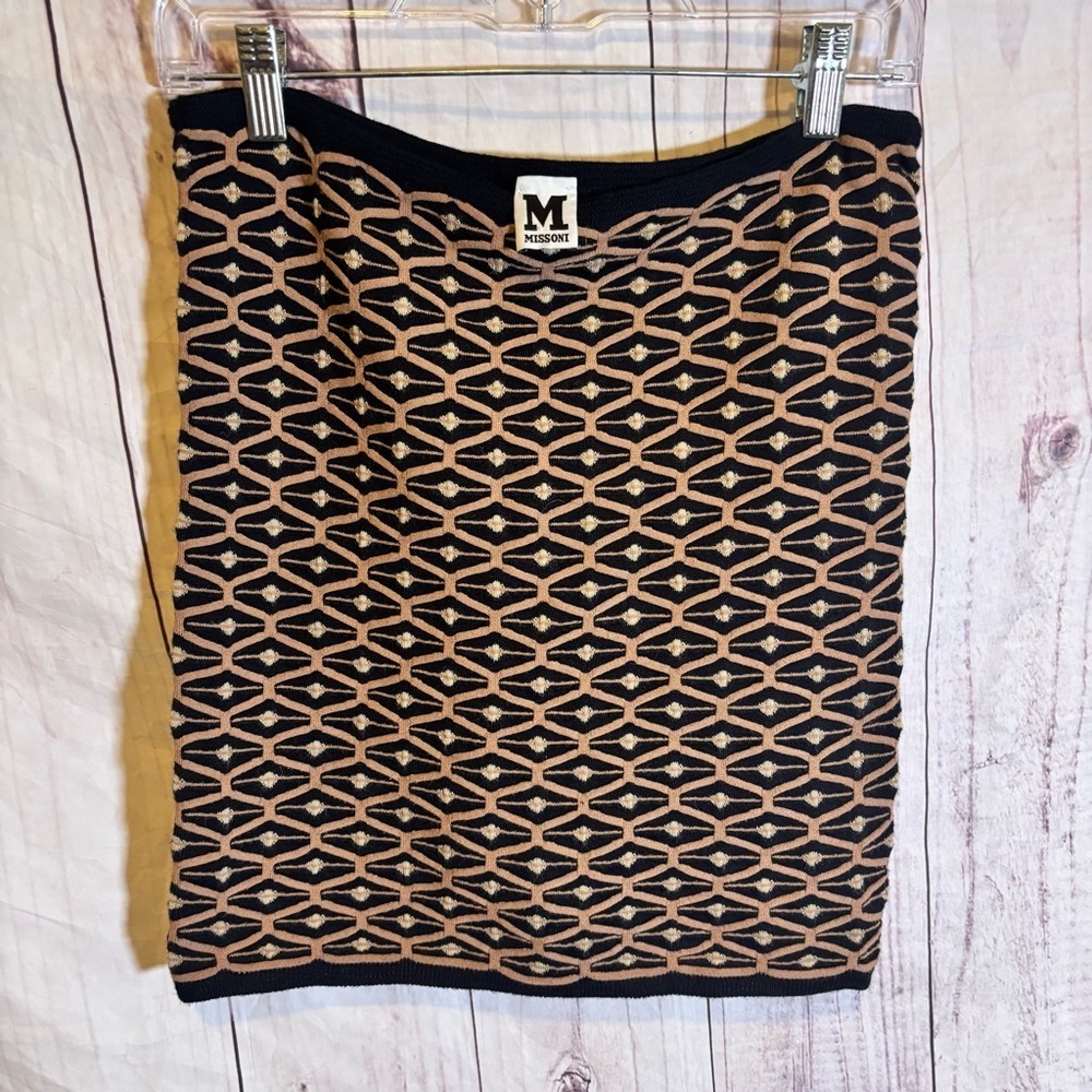 Missoni Luxury Black and Tan Patterned Geometric Bohemian Mini Skirt 6